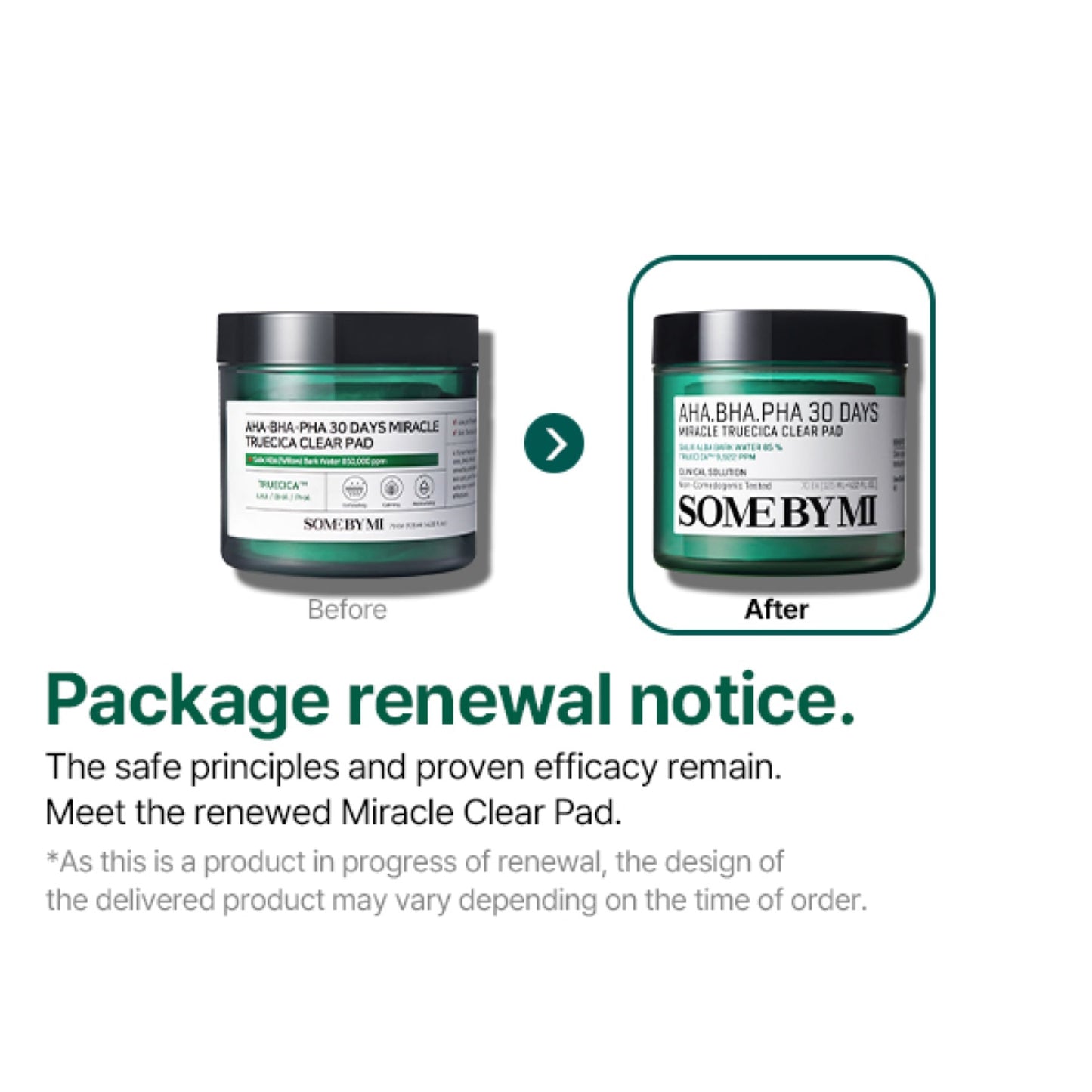 Some By Mi 30 Days Miracle Truecica Exfoliating Clear Pad Acne Treatment Wipes AHA-BHA-PHA 70pcs