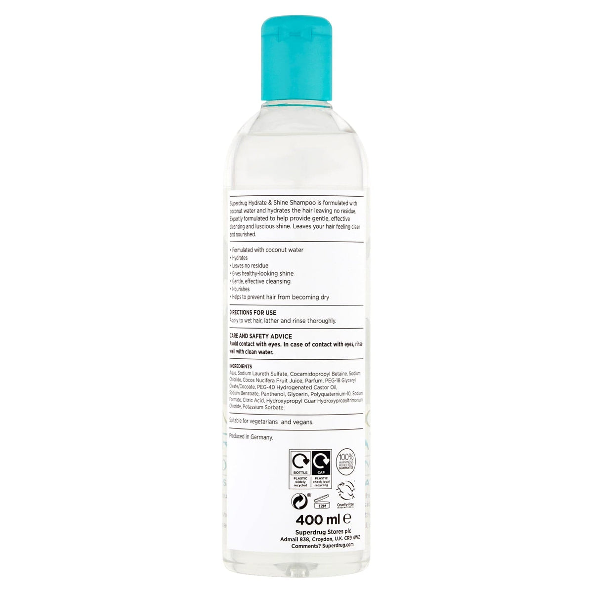 Superdrug Hydrate & Shine Shampoo Coconut Water 400ml 400ml