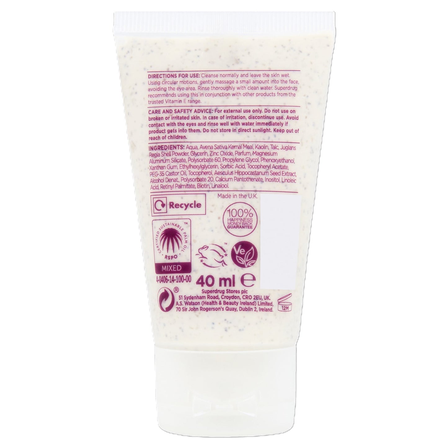 Superdrug Vitamin E Skin Care Gentle Oatmeal Exfoliator 40ml