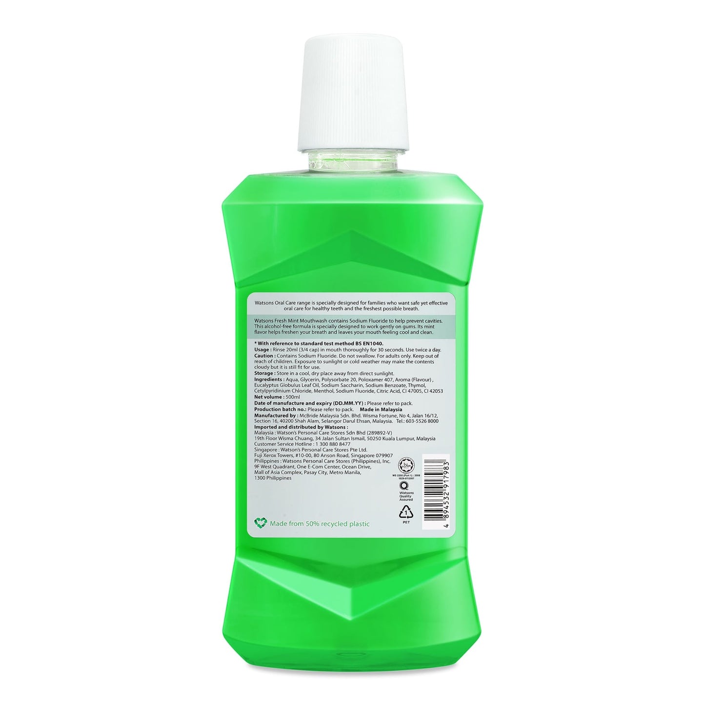 Watsons Fresh Mint Mouthwash 500ml