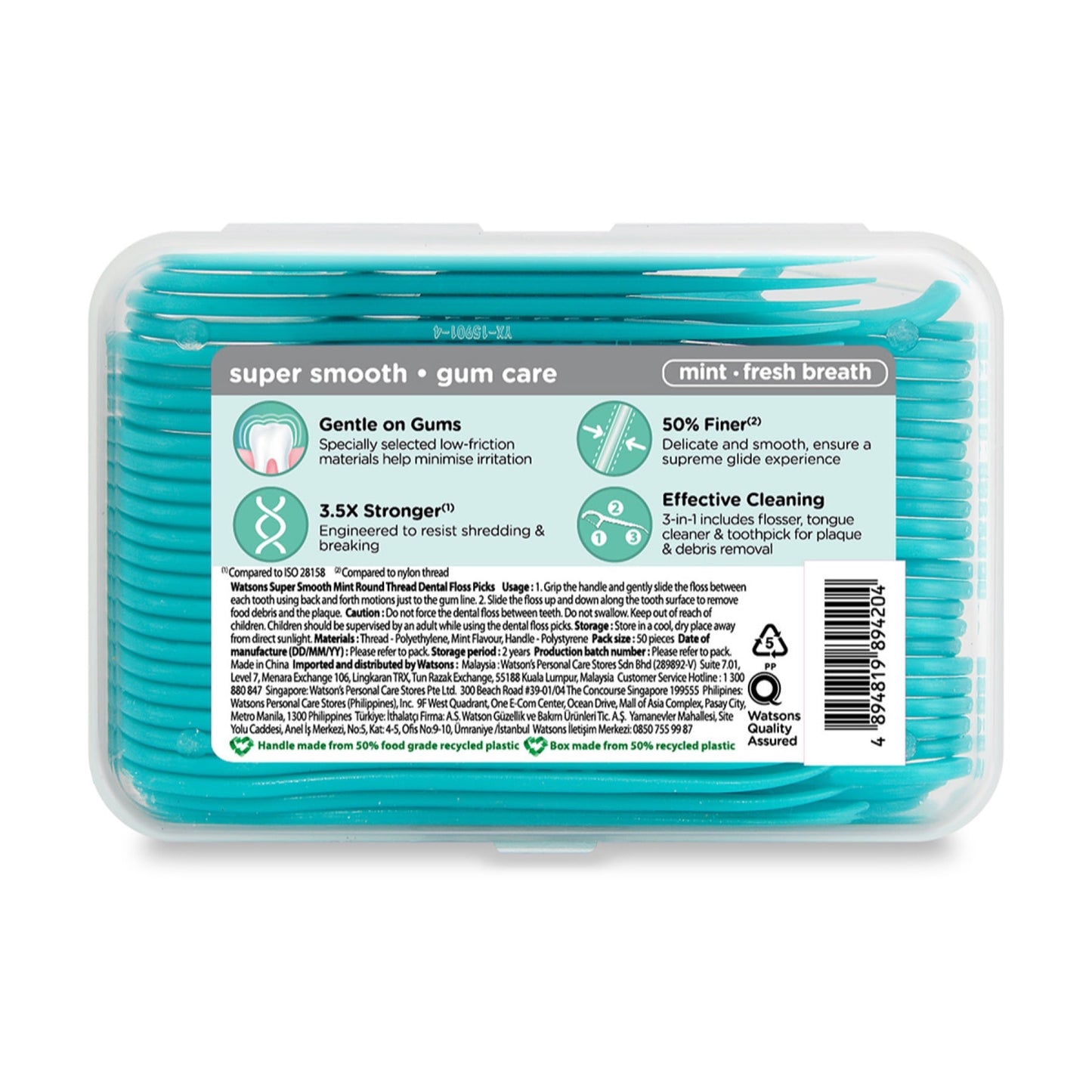 Watsons Super Smooth Mint Round Thread Dental Floss Picks