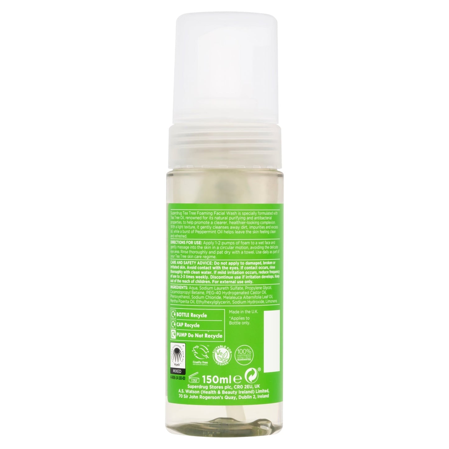 Superdrug Tea Tree Foaming Face Wash 150ml