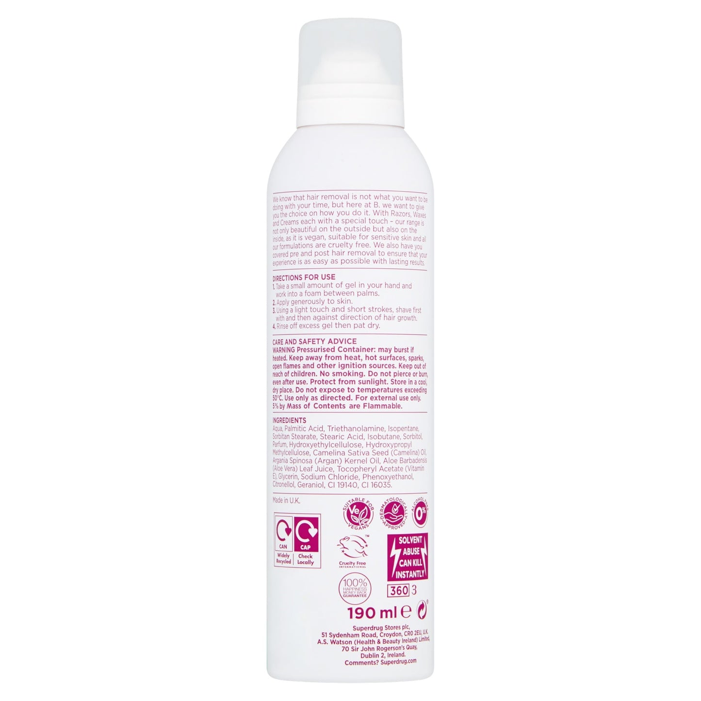 Superdrug B. Legs and Body Shave Gel With Arga