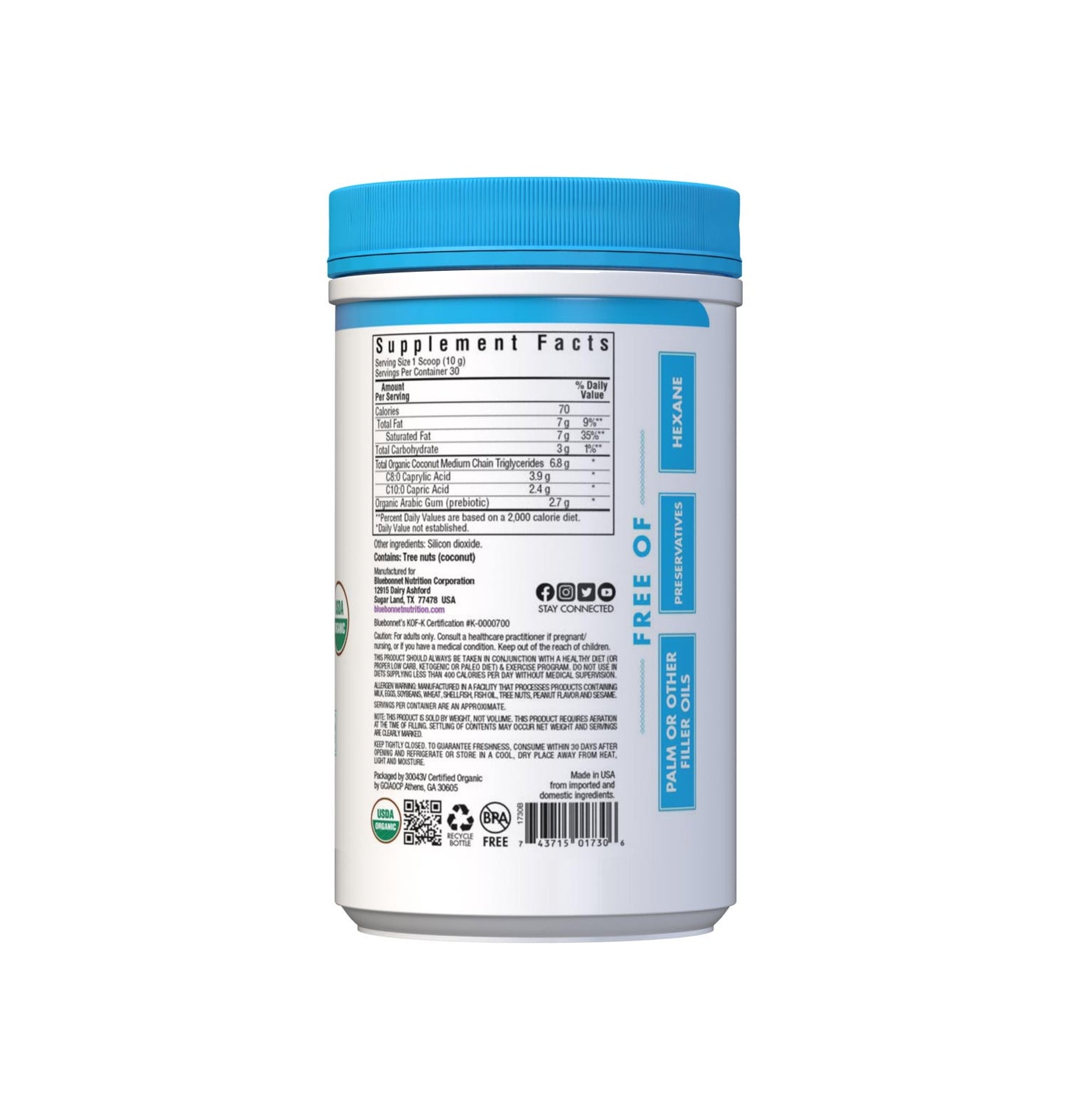 Bluebonnet Organic Medium Chain Triglycerides Powder 300g