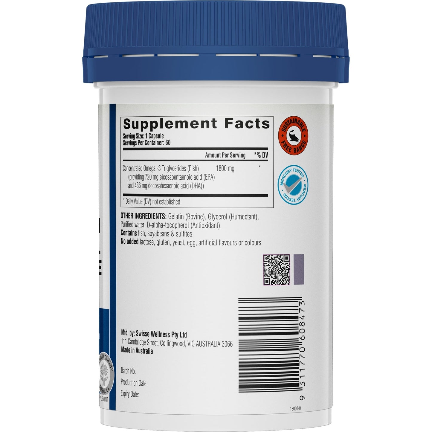 Swisse Ub Odourless 4x Strength Wild Fish Oil Concentrate 60 Cap