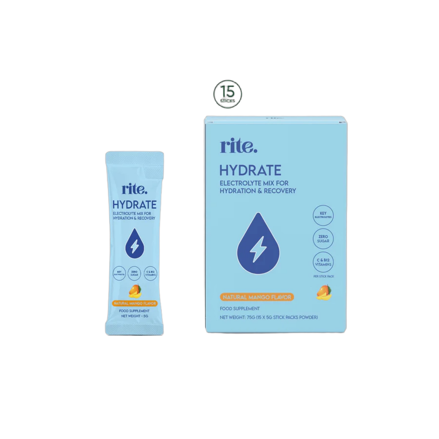 Rite Hydrate Electrolytes Mango Box of 15 Sticks