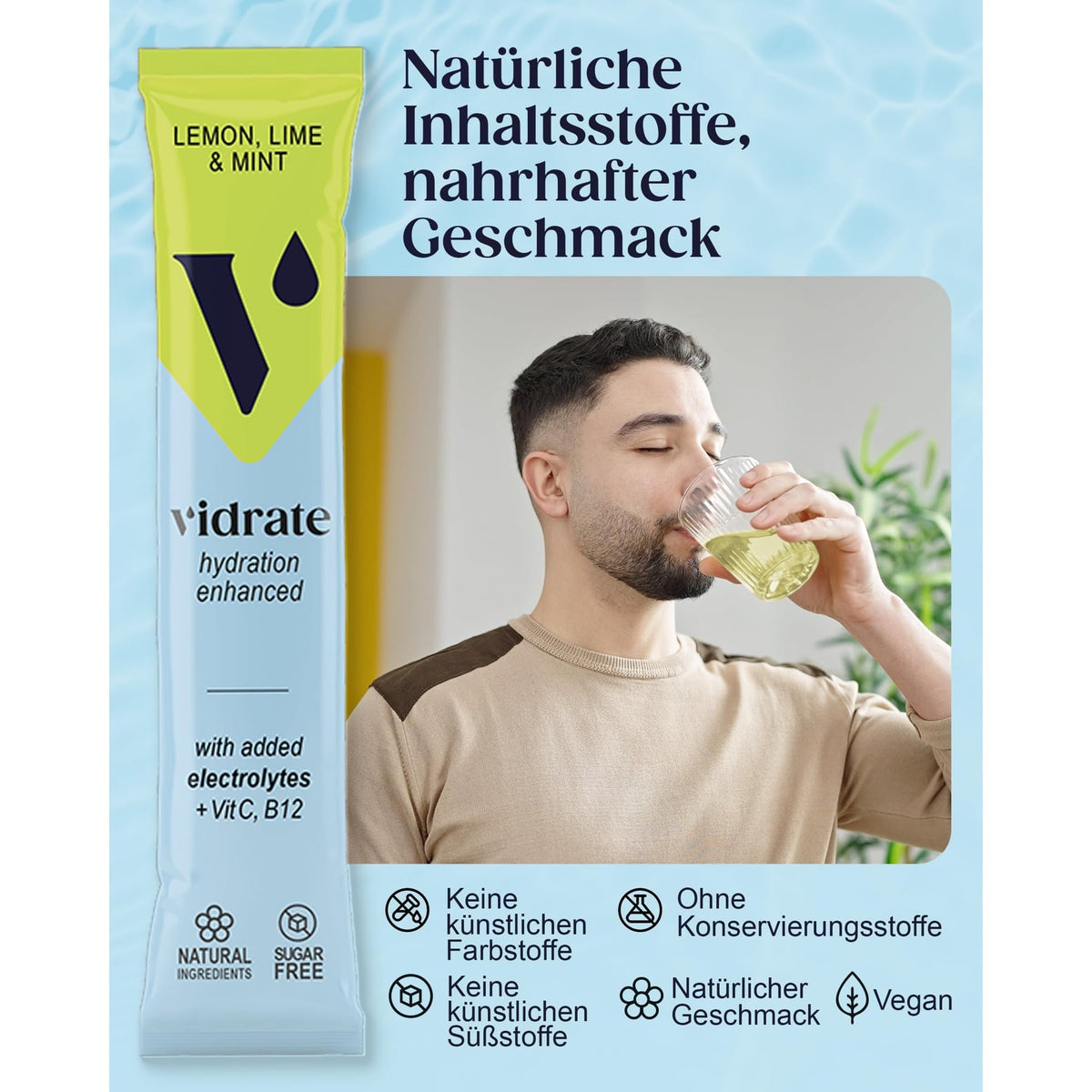 Vidrate Hydration Electrolyte Drink Powder Lemon, Lime & Mint - 30 Sachets
