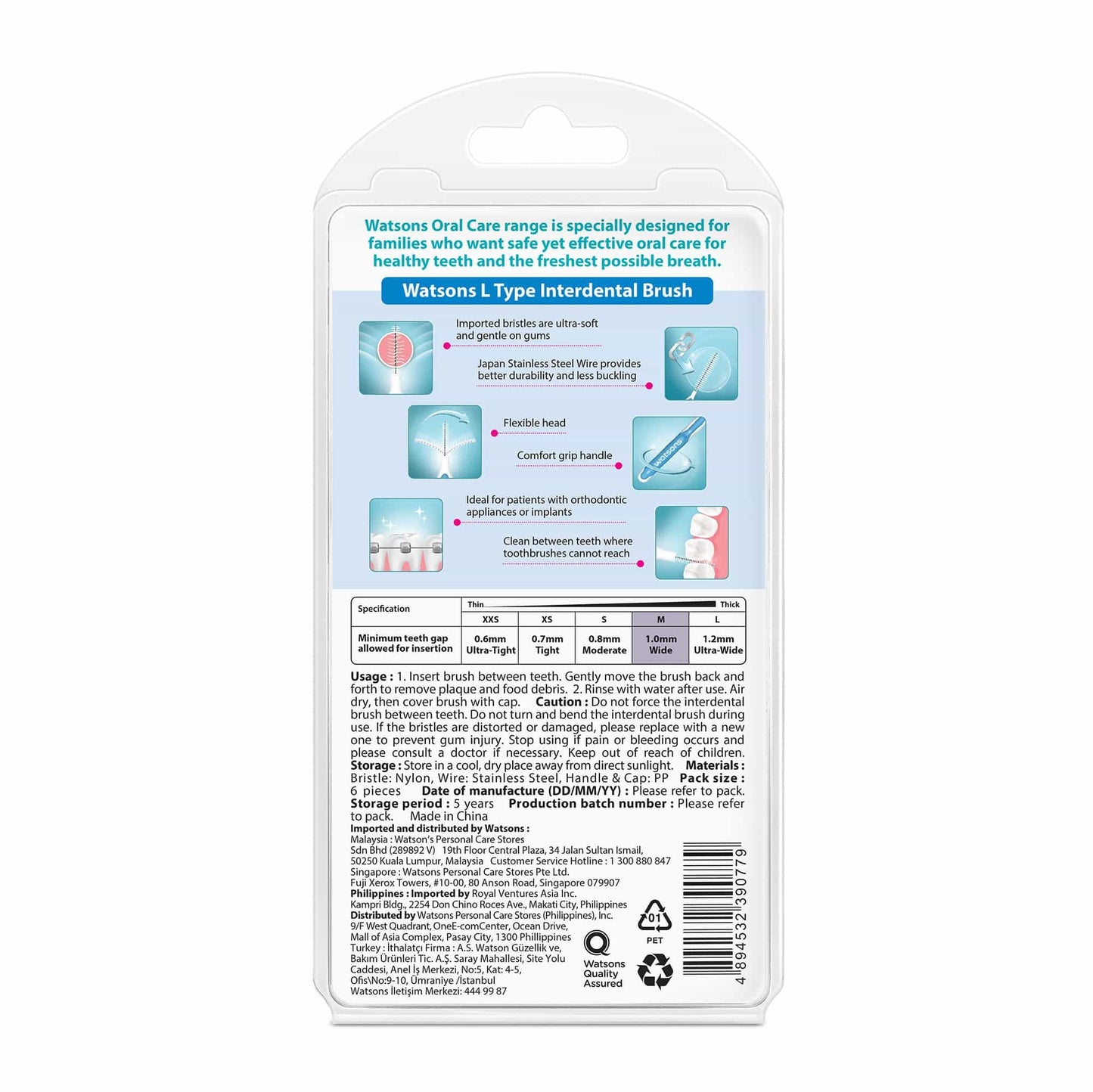 L Type Interdental Brush 1.0mm 6pcs