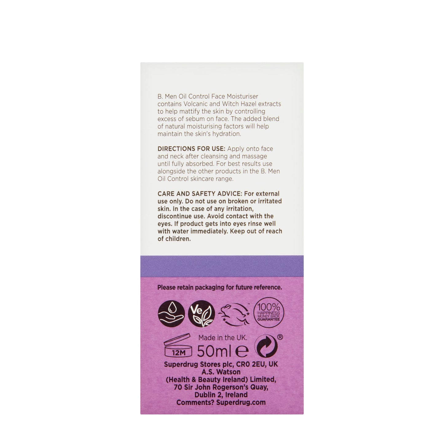 Superdrug B. Men Oil Control Face Moisturiser 50ml