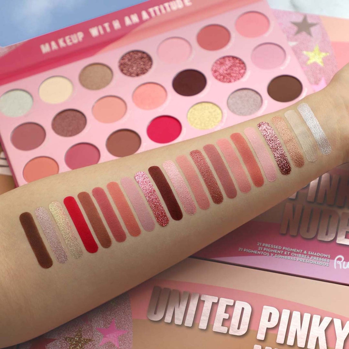 Rude United Pinky Nudes Pressed Pigment & Shadows Palette - 21 shades United Pinky Nudes|221g