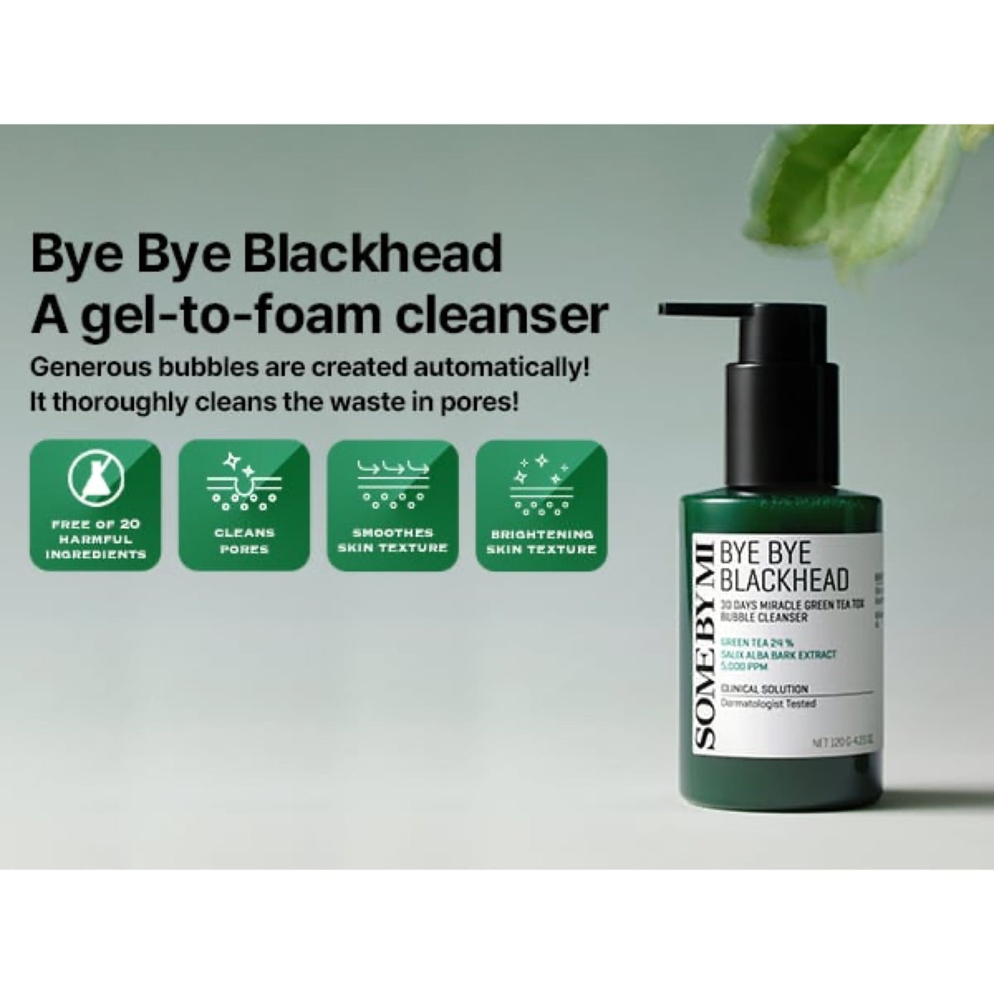 Some By Mi Bye Bye Blackhead 30 Days Miracle Exfoliating Bubble Foam Cleanser Green Tea Tox 120g