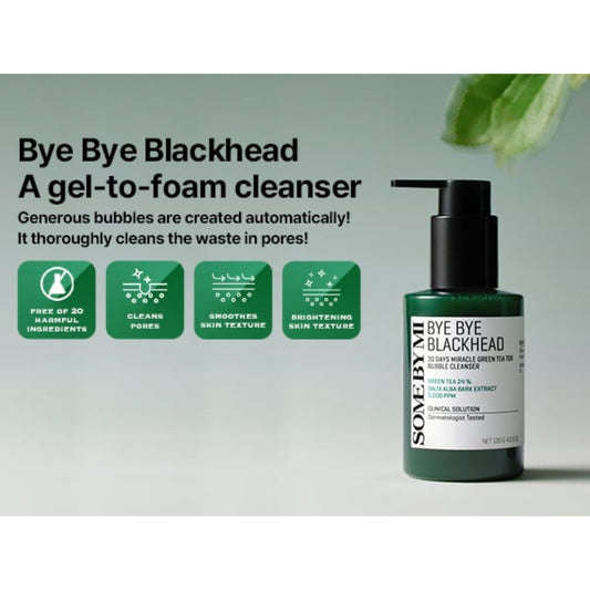 Some By Mi Bye Bye Blackhead 30 Days Miracle Exfoliating Bubble Foam Cleanser Green Tea Tox 120g