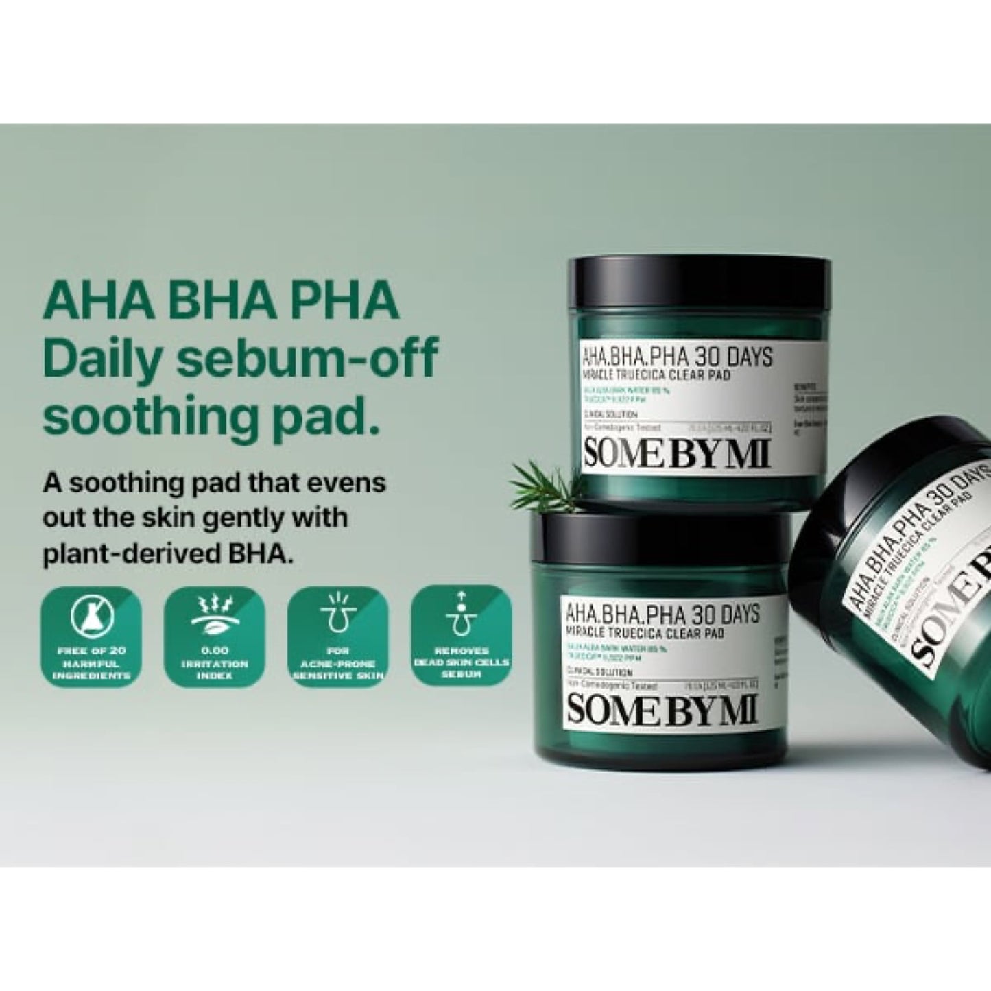 Some By Mi 30 Days Miracle Truecica Exfoliating Clear Pad Acne Treatment Wipes AHA-BHA-PHA 70pcs