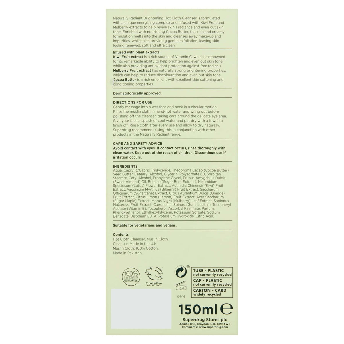 Naturally Radiant Hot Cloth Face Cream Cleanser 150ml