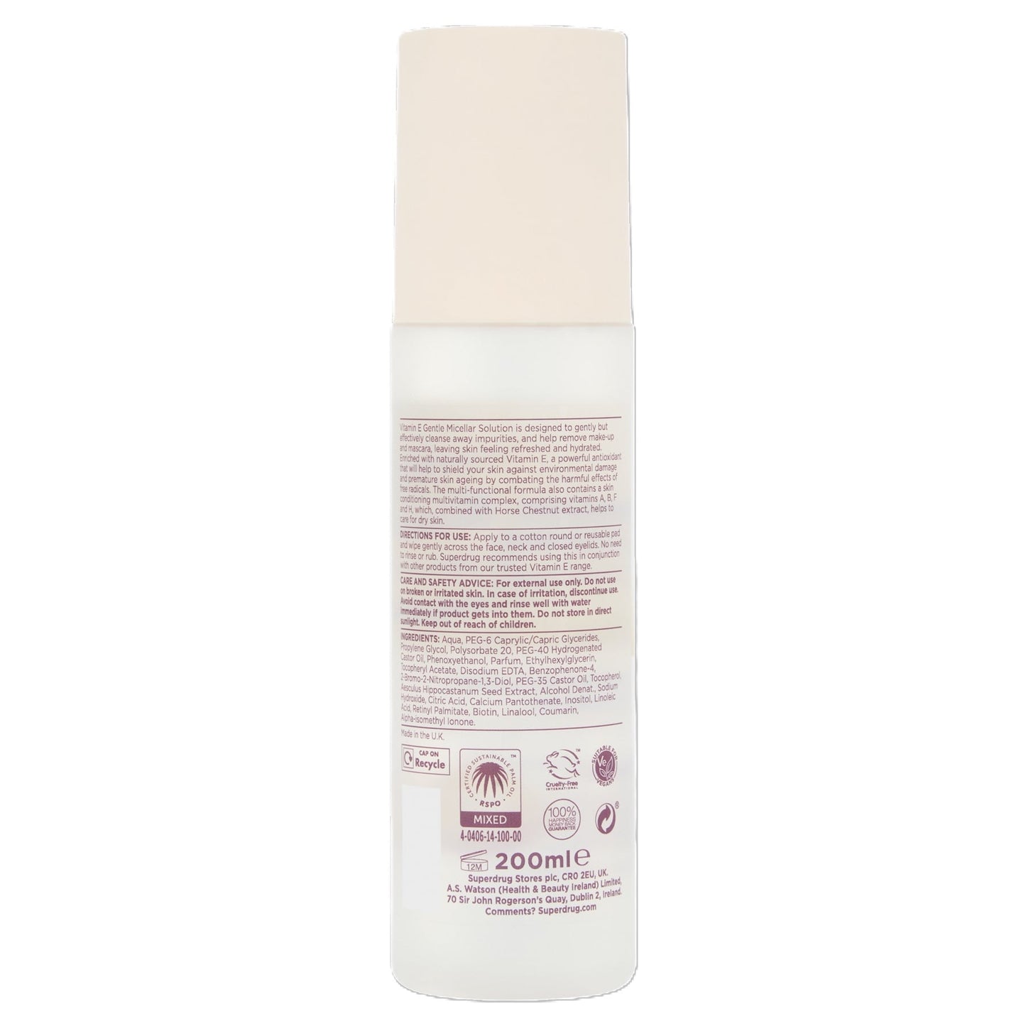 Superdrug Vitamin E Skin Care Gentle Micellar Solution 200ml