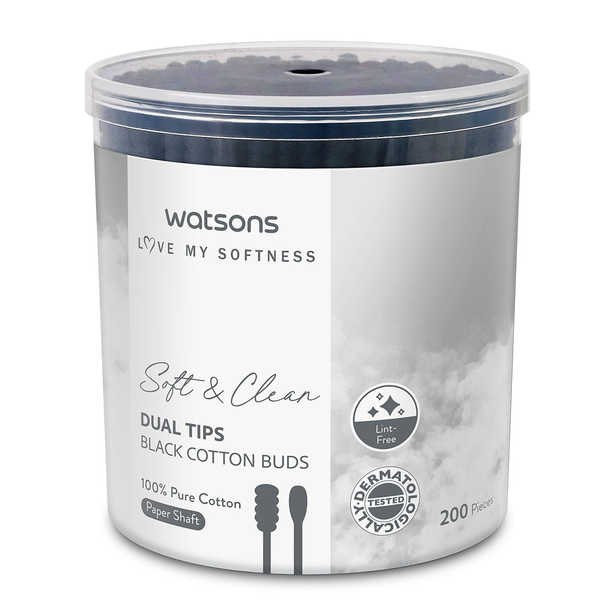 Watsons Paper Shaft Dual Tips Black Cotton Buds 200pcs