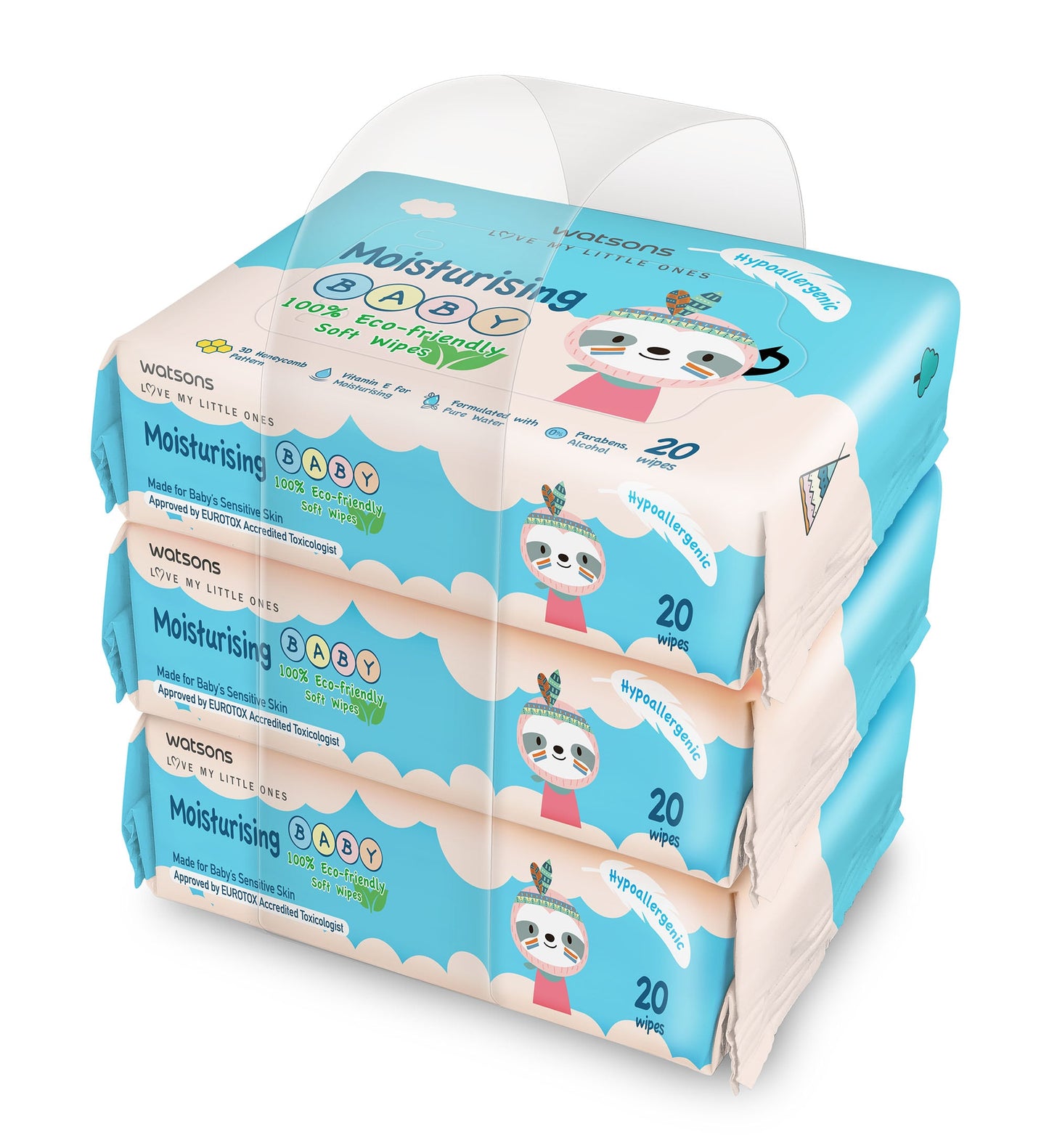 Watsons Moisturising Baby Wipes (Emboss) 20s x 3pk