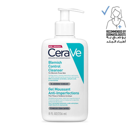CeraVe Blemish Control Cleanser Face Wash for Acne & Blemish-Prone Skin with 2% Salicylic Acid, Niacinamide & Ceramides 236ml