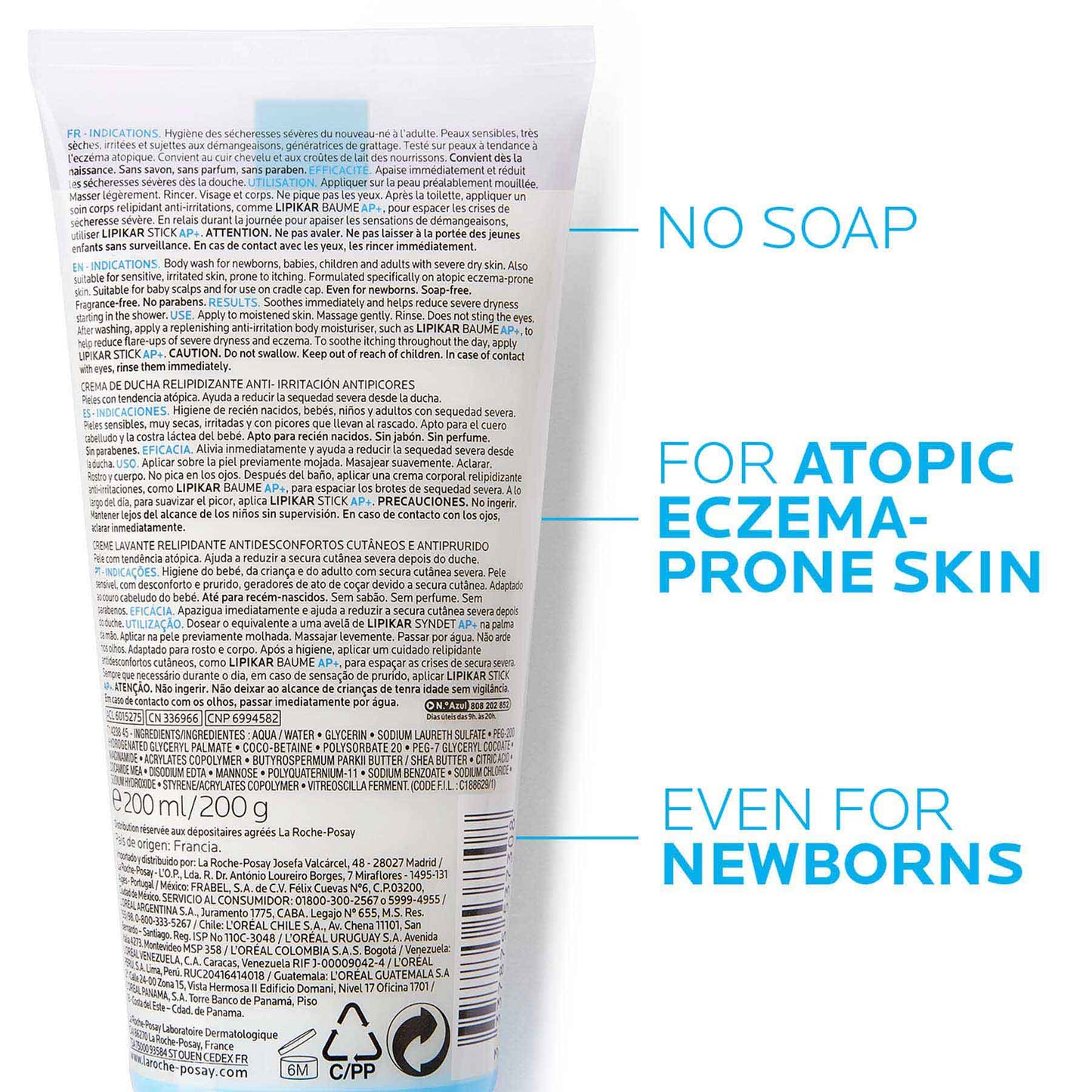 La Roche-posay Lipikar Syndet Ap+ Body Wash for Eczema Prone Skin 200ml