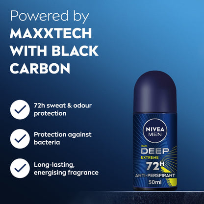 Nivea Men Deep Extreme Maxxtech, Antiperspirant for Men, Roll-on 50ml