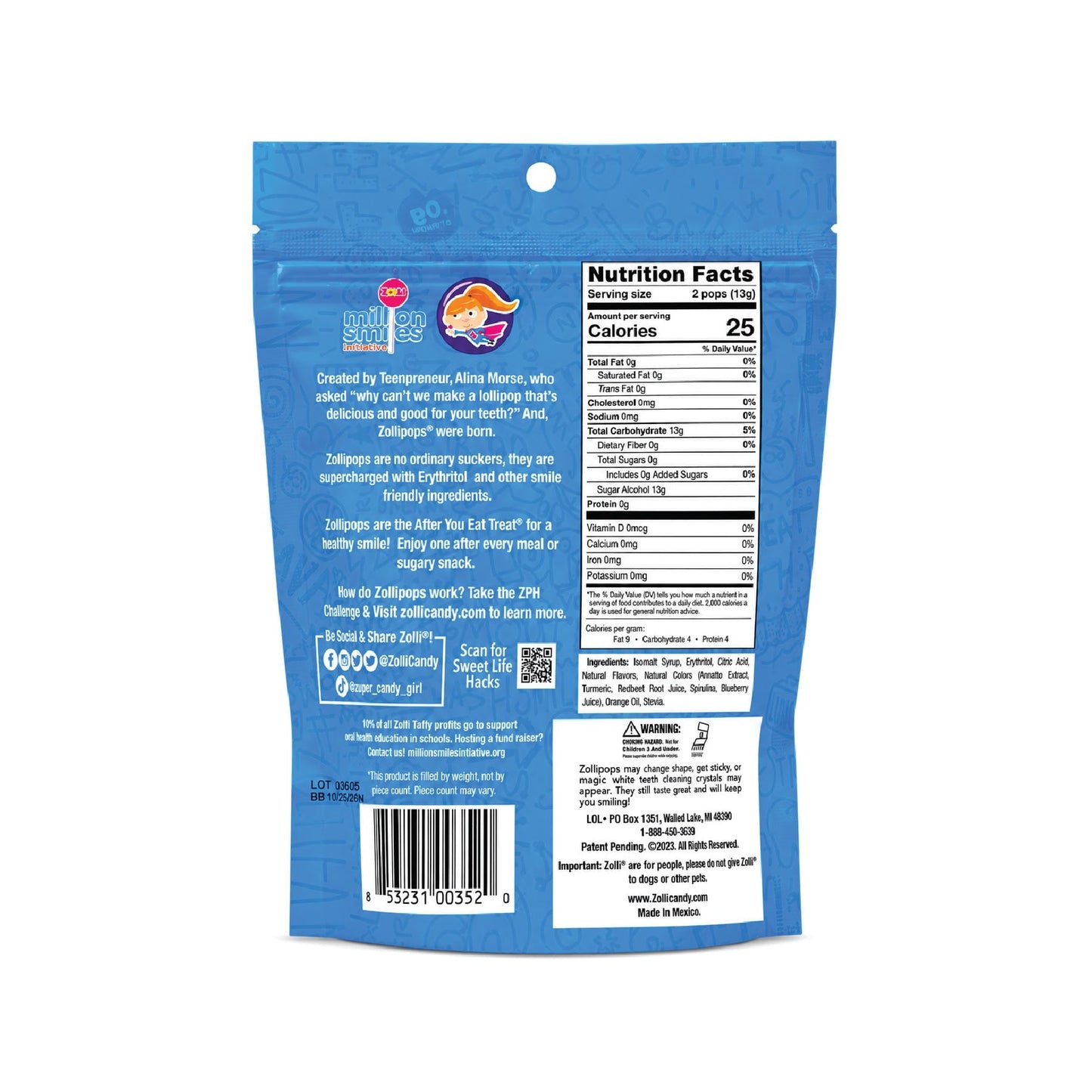 Zollipops Clean Teeth Pops Mixed Fruit 87 g