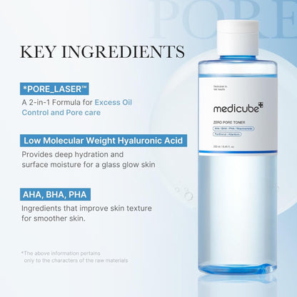 Medicube Zero Pore Exfoliating & Hydrating Toner with AHA BHA PHA Niacinamide & Panthenol