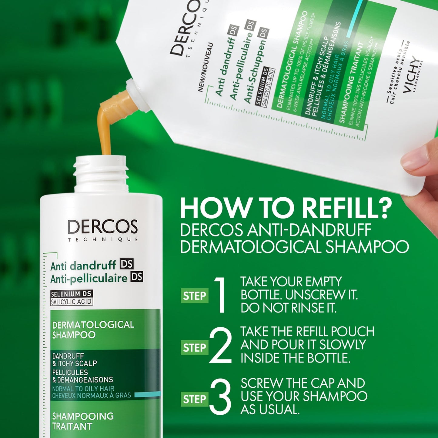 Dercos Anti-dandruff Shampoo Normal to Oily Refill 390ml
