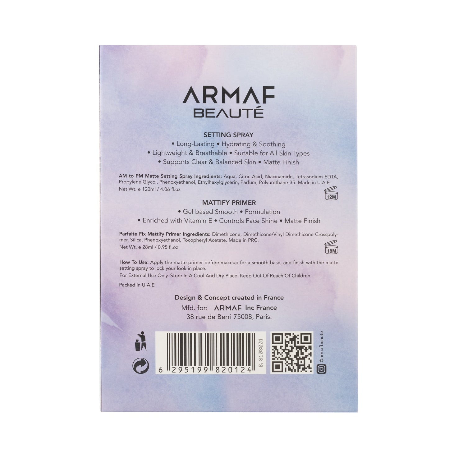 Armaf Beauté Prep+set Setting Spray + Mattify Primer