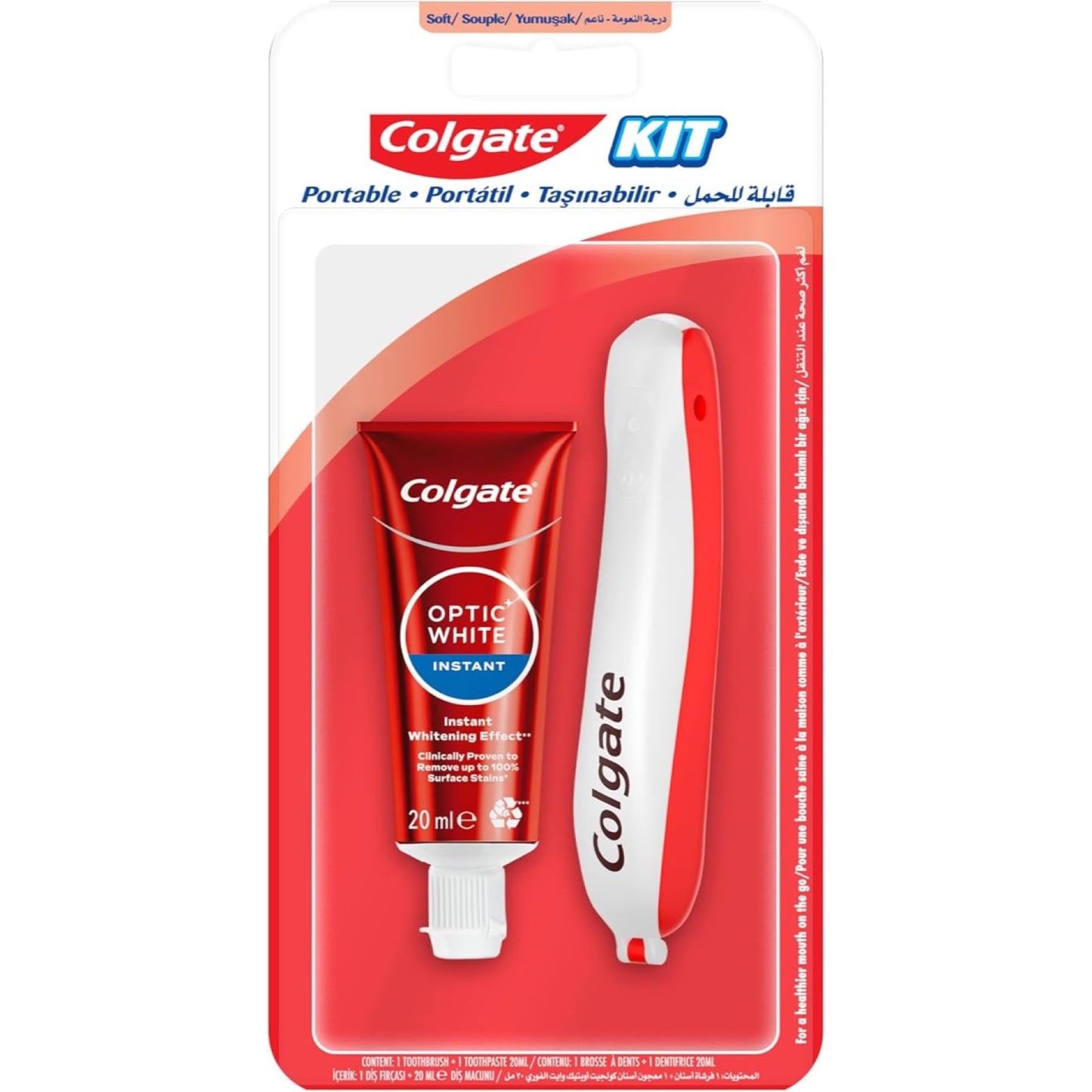 Colgate Travel Kit Soft Toothbrush + Optic White Toothpaste 20ml