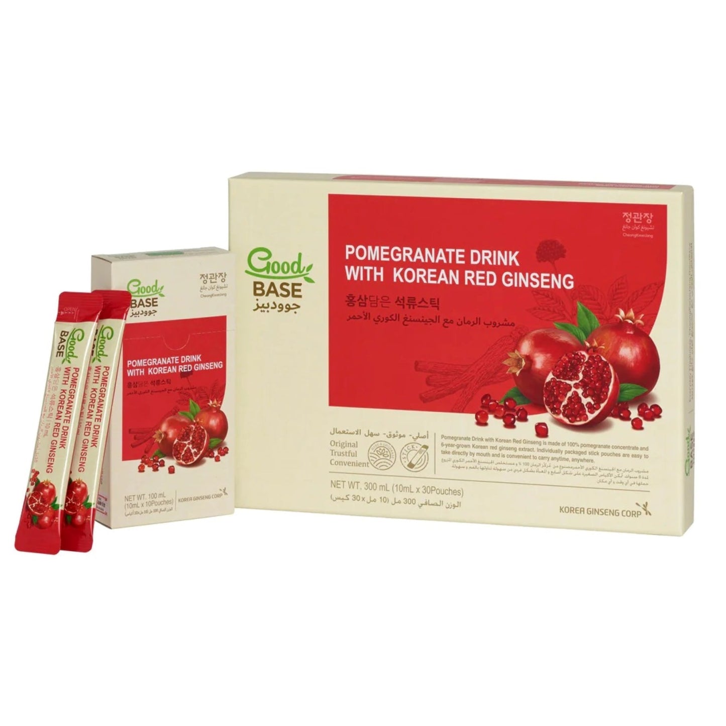 CKJ Good Base Korean Red Ginseng Pomegranate Drink 30 x 10ml Sticks
