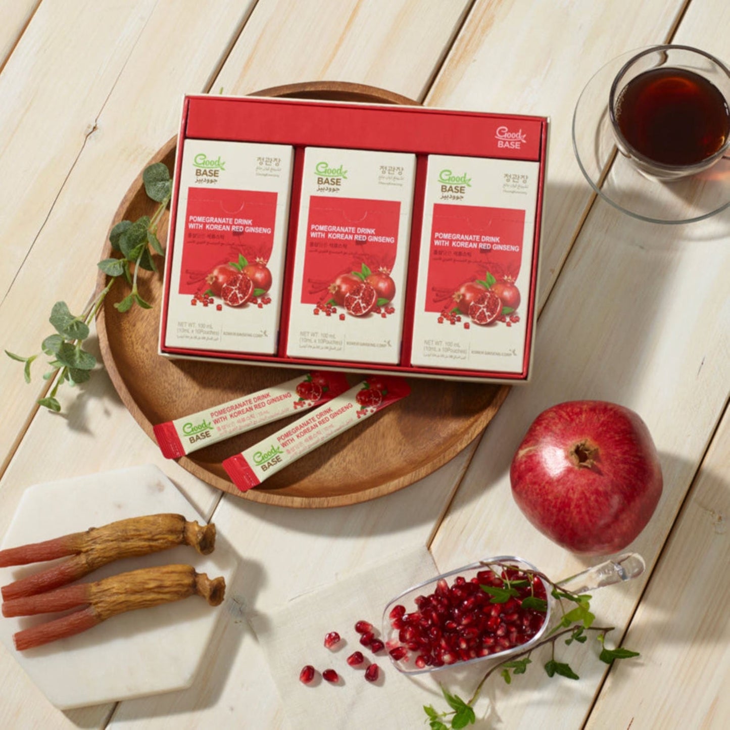 CKJ Good Base Korean Red Ginseng Pomegranate Drink 30 x 10ml Sticks