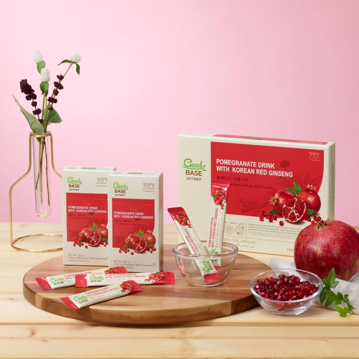 CKJ Good Base Korean Red Ginseng Pomegranate Drink 30 x 10ml Sticks