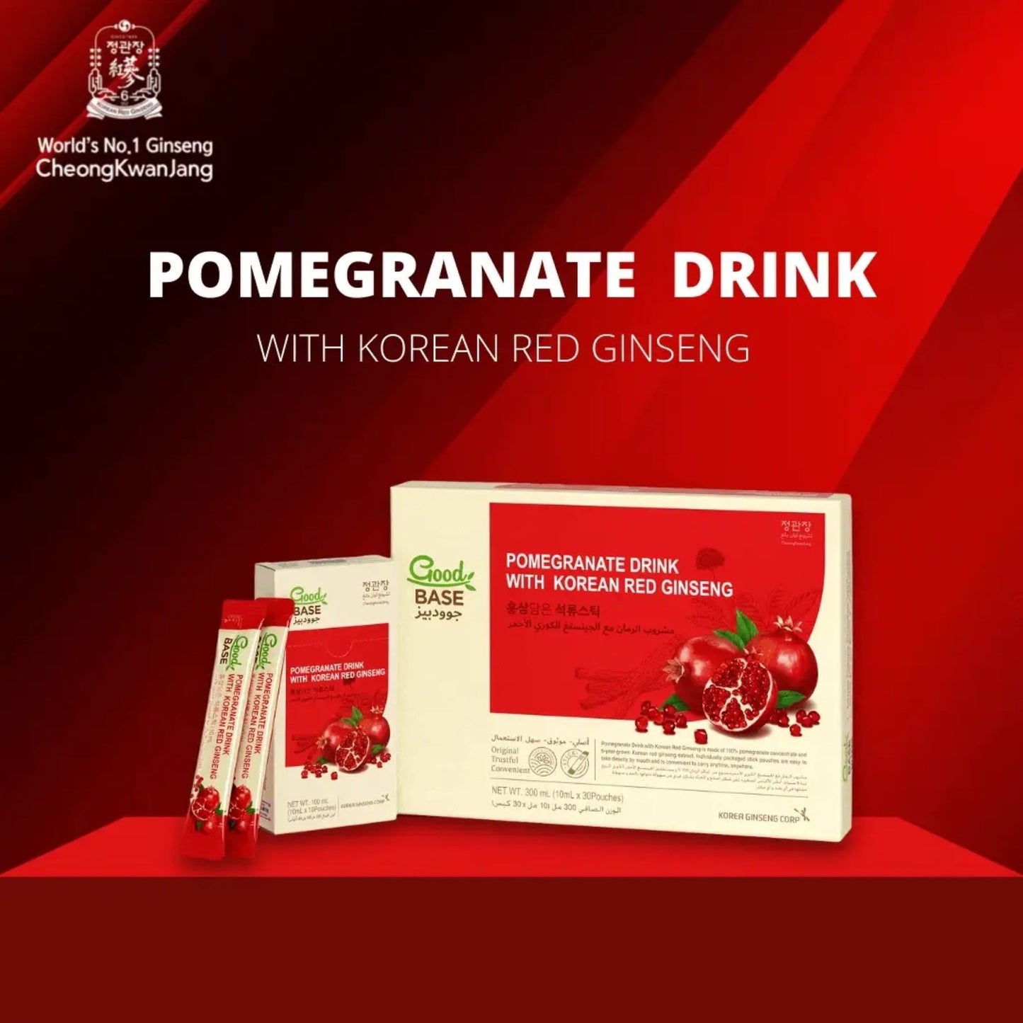 CKJ Good Base Korean Red Ginseng Pomegranate Drink 30 x 10ml Sticks