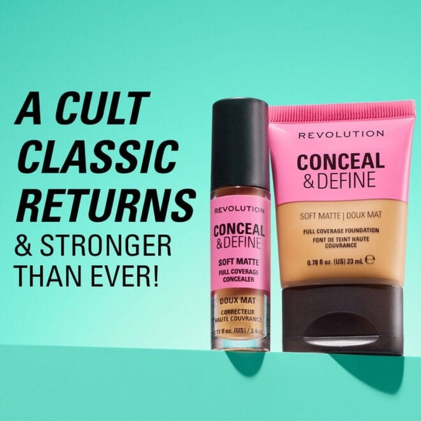 Makeup Revolution Conceal & Define Soft Matte Tube Foundation – Medium to Full Coverage