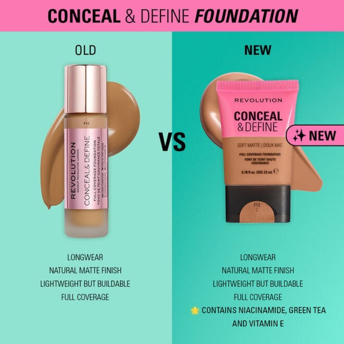 Makeup Revolution Conceal & Define Soft Matte Tube Foundation – Medium to Full Coverage