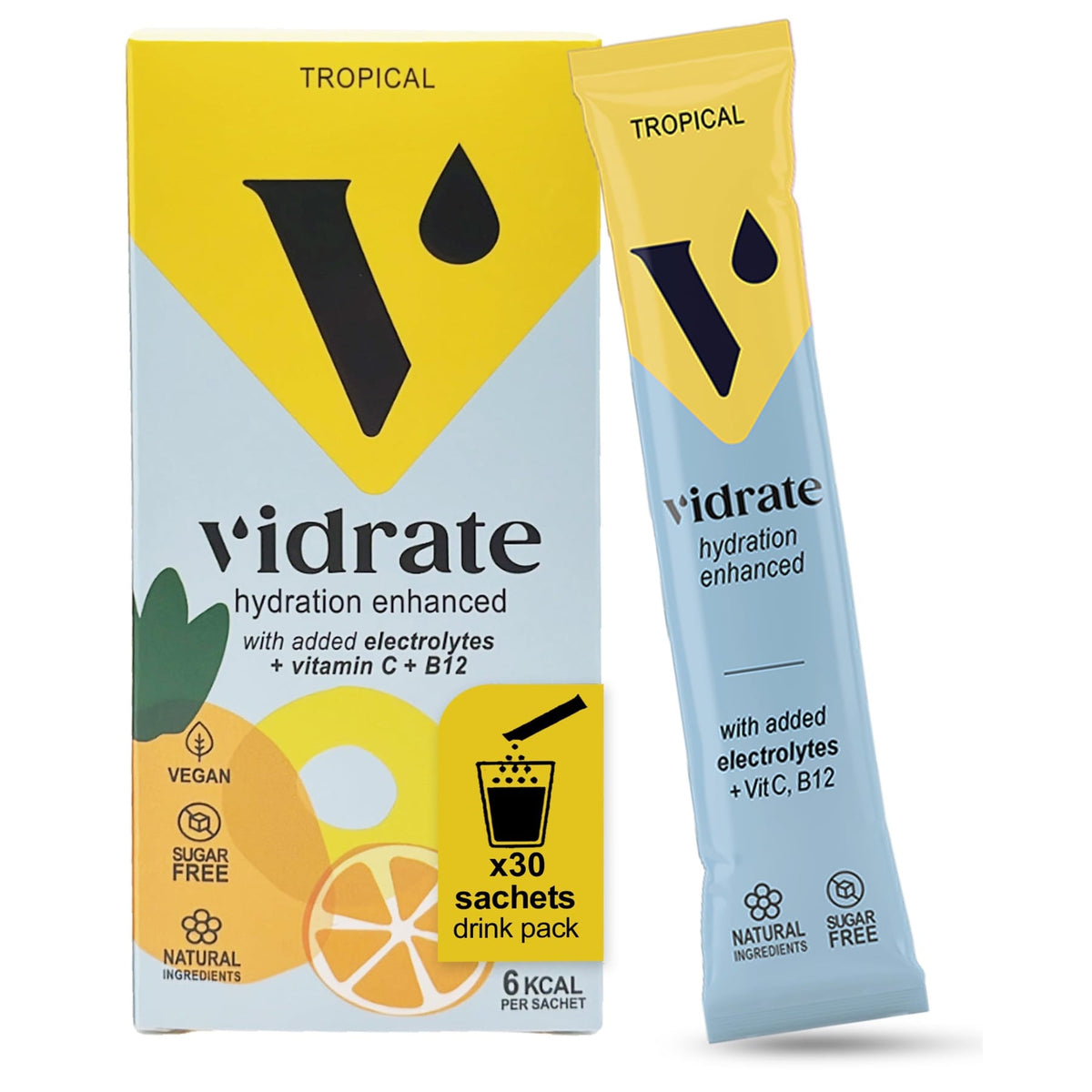 Vidrate Hydration Electrolyte Drink Powder Tropical - 30 Sachets