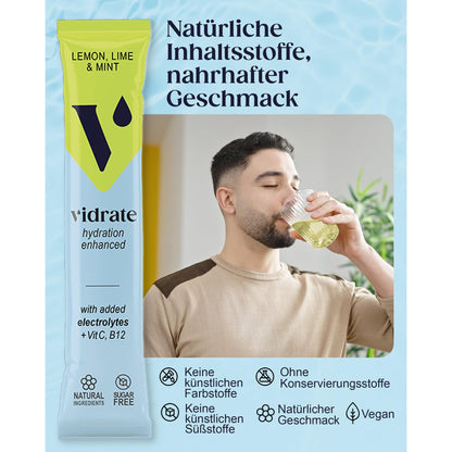Vidrate Hydration Electrolyte Drink Powder Lemon, Lime & Mint - 30 Sachets