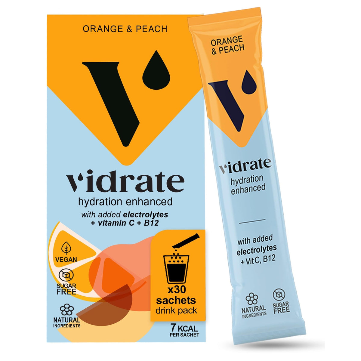 Vidrate Hydration Electrolyte Drink Powder Orange & Peach - 30 Sachets