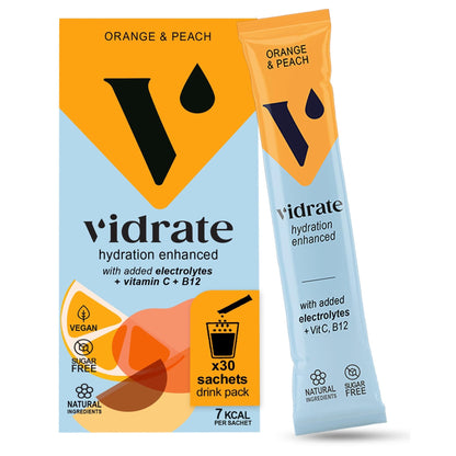 Vidrate Hydration Electrolyte Drink Powder Orange & Peach - 30 Sachets