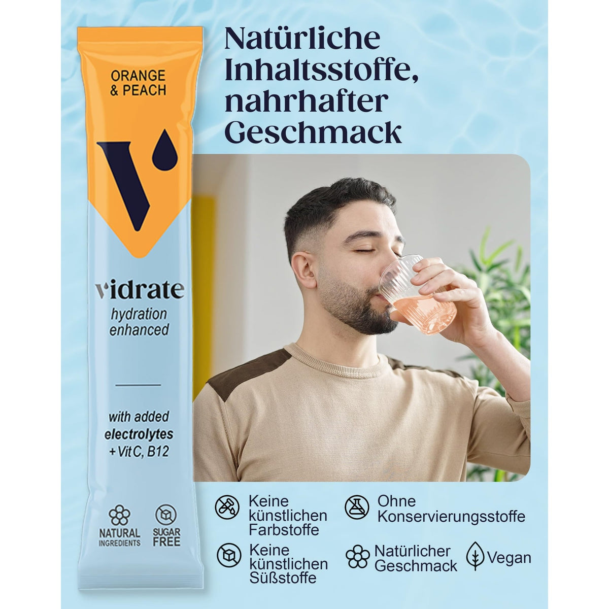 Vidrate Hydration Electrolyte Drink Powder Orange & Peach - 30 Sachets