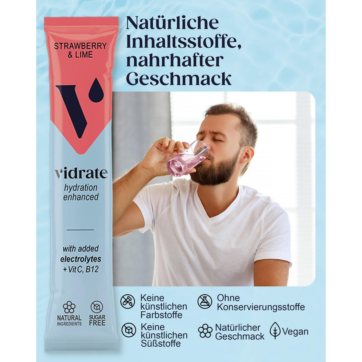 Vidrate Hydration Electrolyte Drink Powder Strawberry & Lime - 30 Sachets