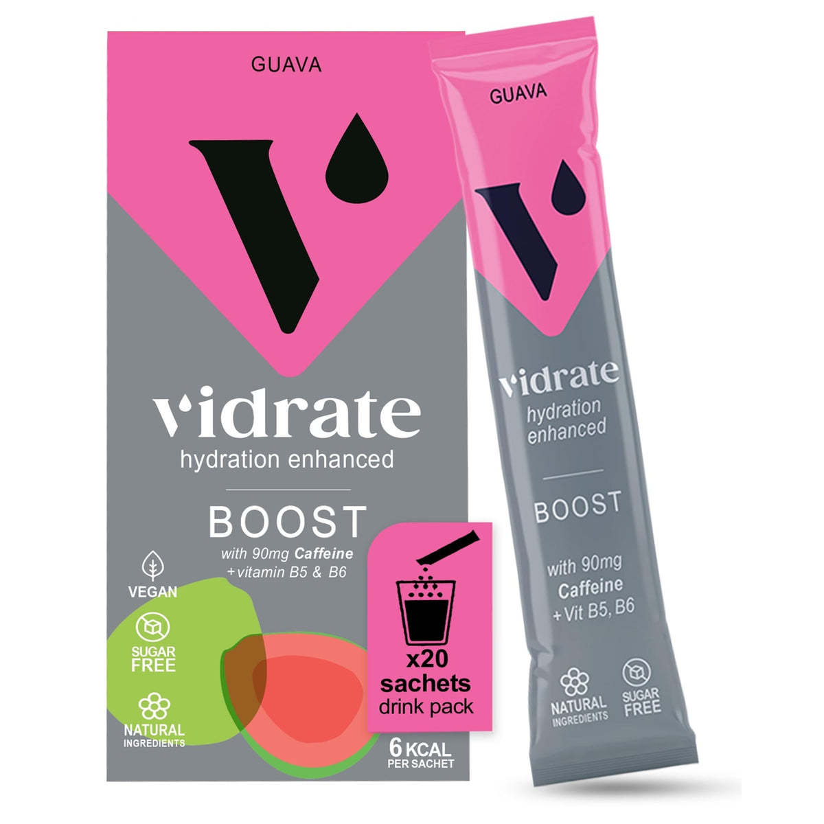 Vidrate Boost Electrolyte Drink Powder with Caffeine Guava - 20 Sachets