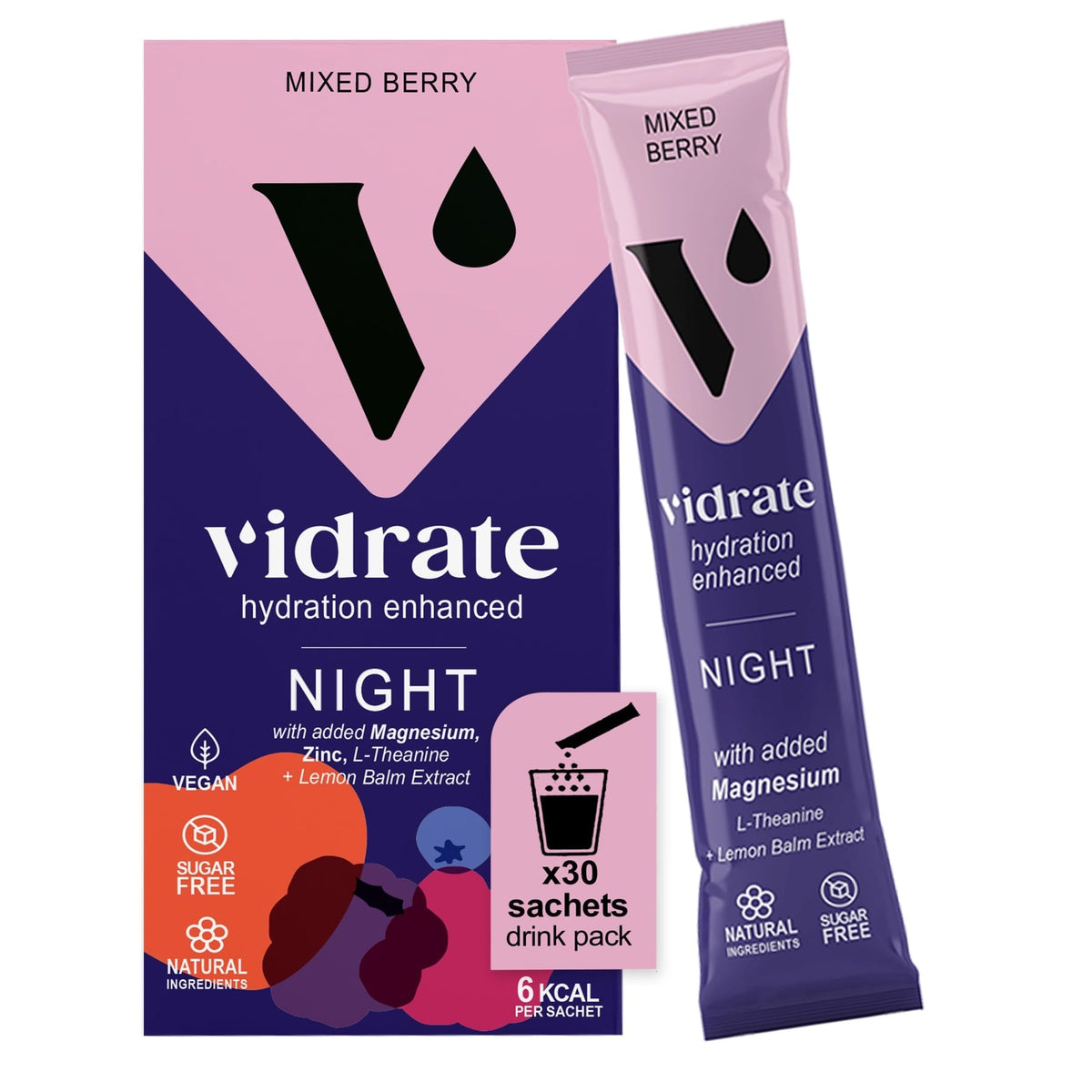 Vidrate Night Time Electrolyte Drink Powder Mixed Berry - 30 Sachets