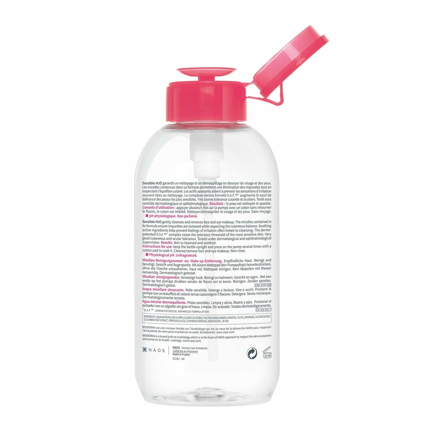Bioderma Sensibio H20 Pump Cleansing Micelle Solution Micellar Water 500ml