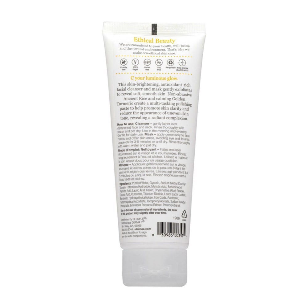 Derma E Vitamin C Gentle Daily Cleansing Paste Foam Cleanser & Clay Mask 113g