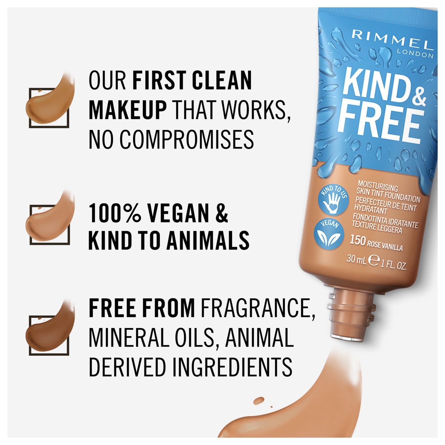 Rimmel KIND & FREE Moisturising Skin Tint Foundation 30ml 160 Vanilla|30ml