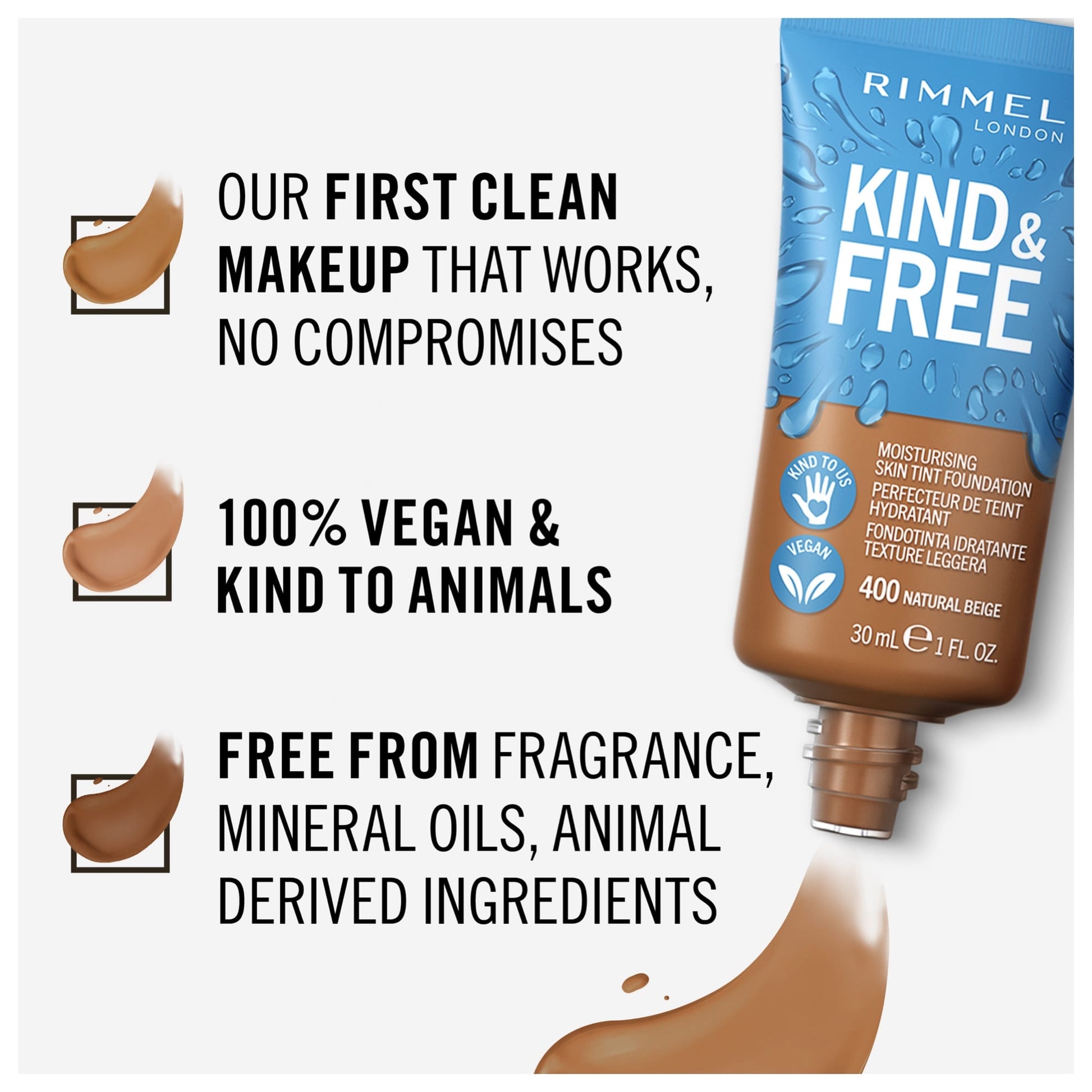 Rimmel KIND & FREE Moisturising Skin Tint Foundation 30ml 400 Natural Beige|30ml