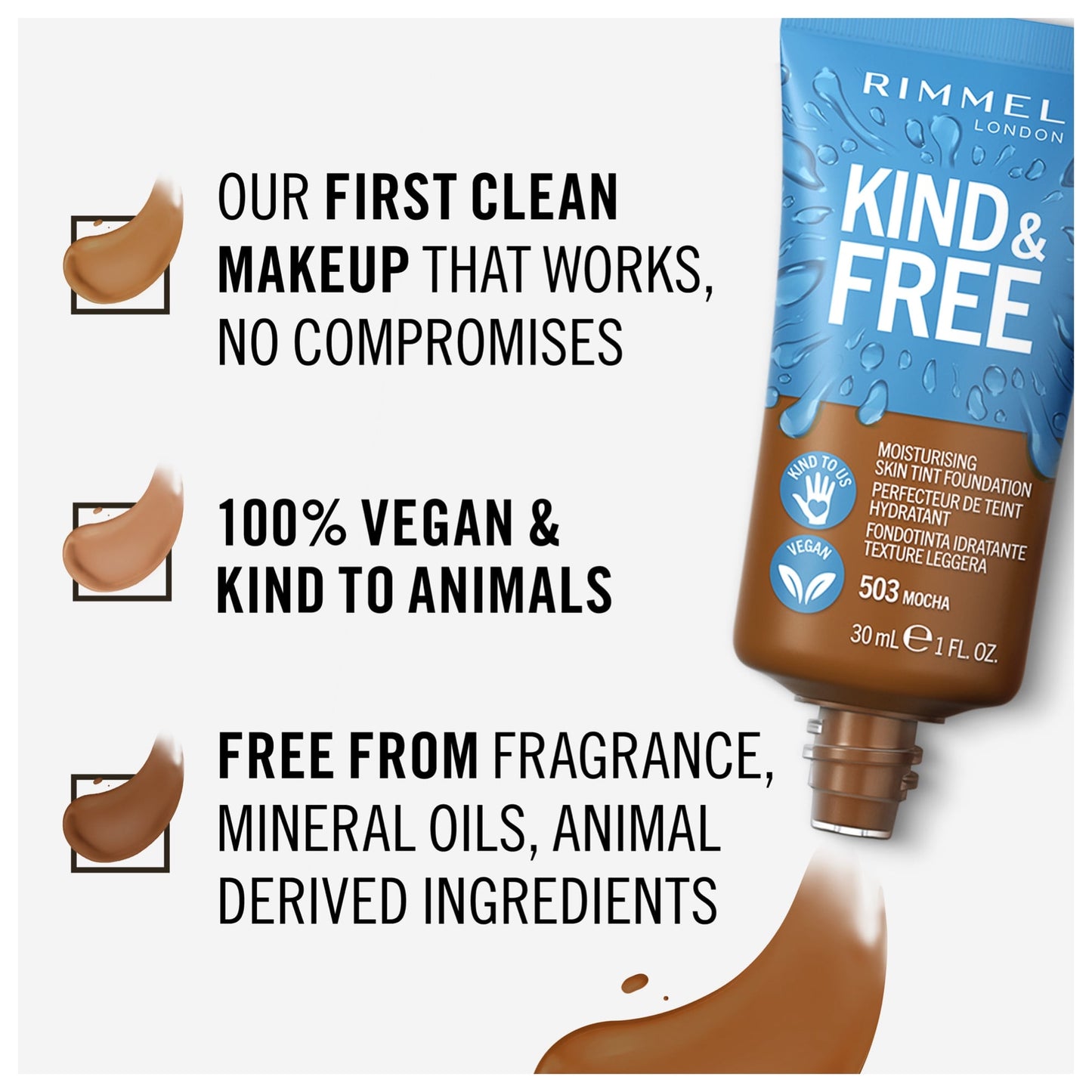 Rimmel KIND & FREE Moisturising Skin Tint Foundation 30ml 503 Mocha|30ml