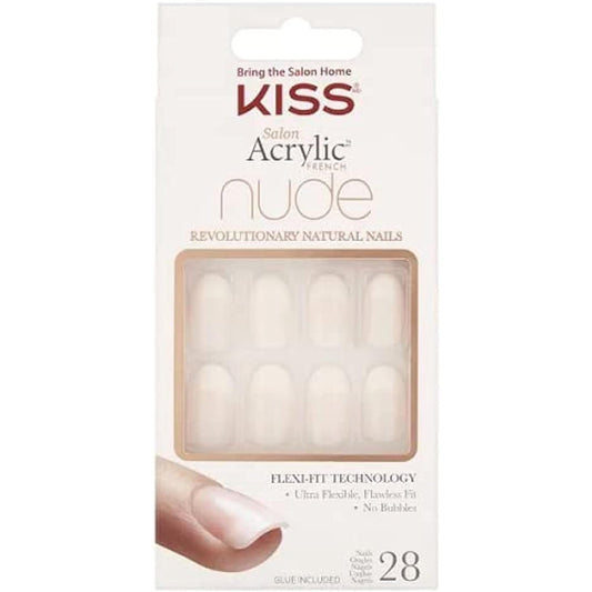 Kiss Salon Acrylic Nude French Nails Kan06, White, 28 Pieces
