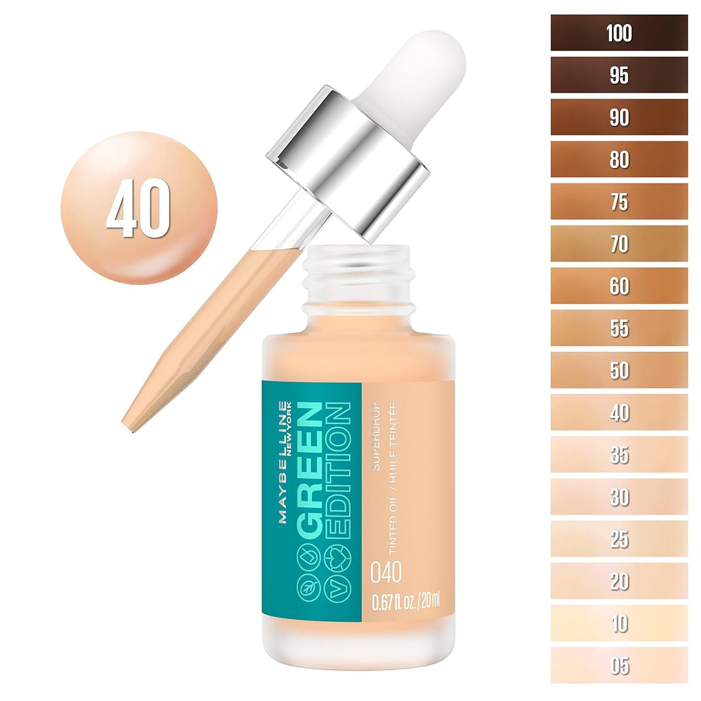 Maybelline Green Edition Superdrop Tinted Oil Foundation 20ml 40|20ml